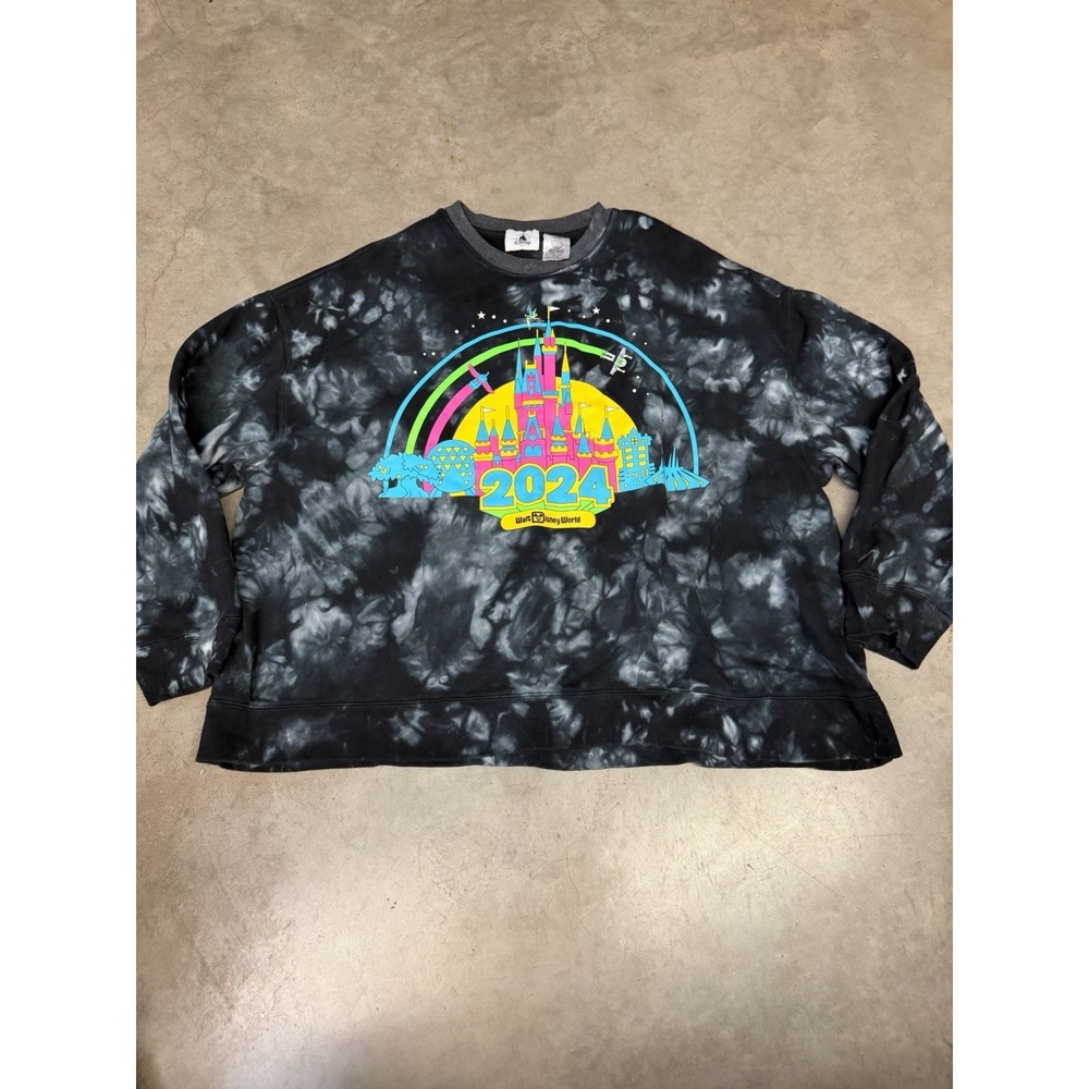 Disney Walt Disney World 2024 TieDye Long Sleeve Shirt BlackMulticolor 1X A52012
